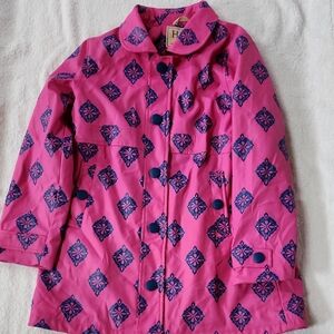 Hatley Girls Pink Raincoat with Blue Designs Size 8 Preowned